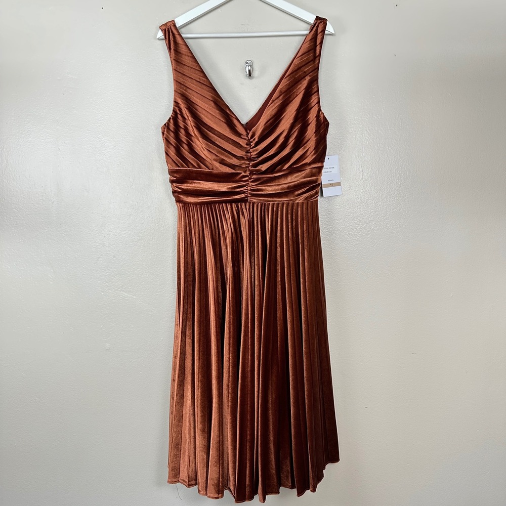 Maison Tara Women's 12 Pleated Velvet Midi Dress Cinnamonβ Prom Formal NEW